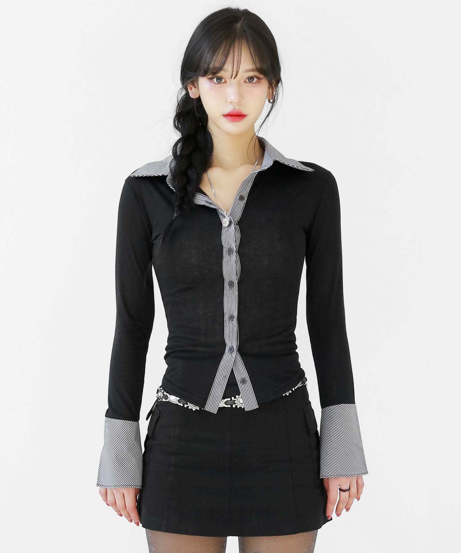 Color-Contrast Sheer Blouse