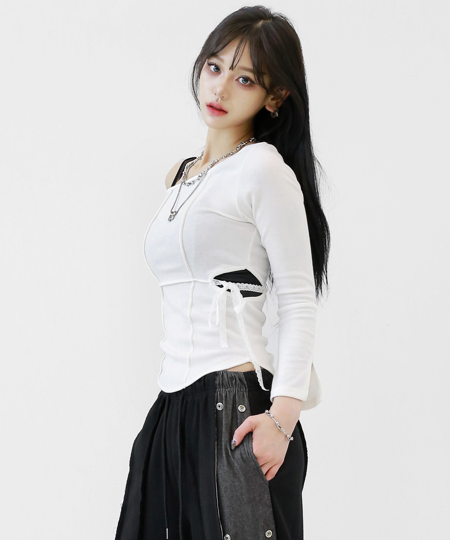Asymmetrical Lace-Tail One Shoulder Top