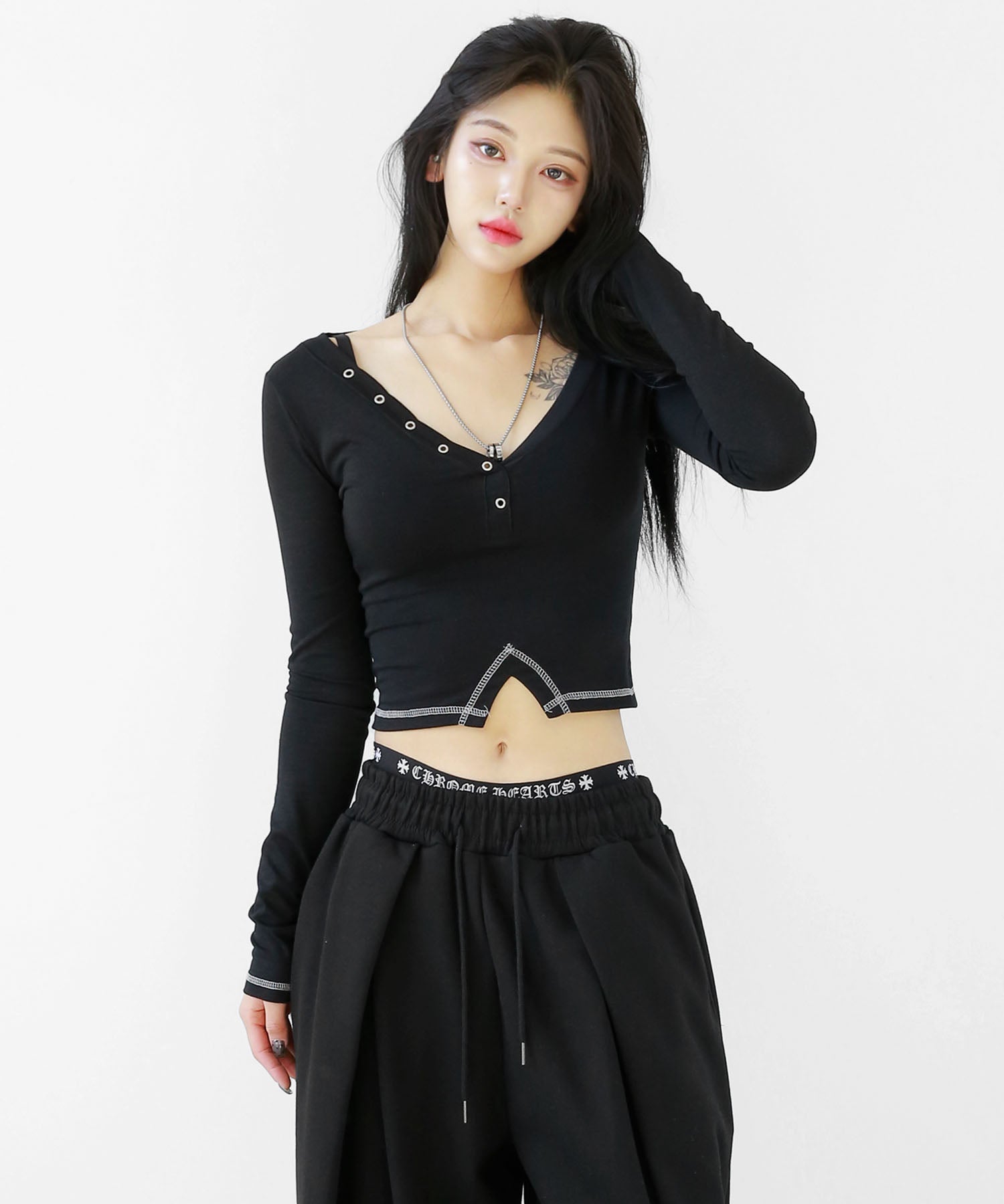 Deep V-Neck Cutout Cropped Top