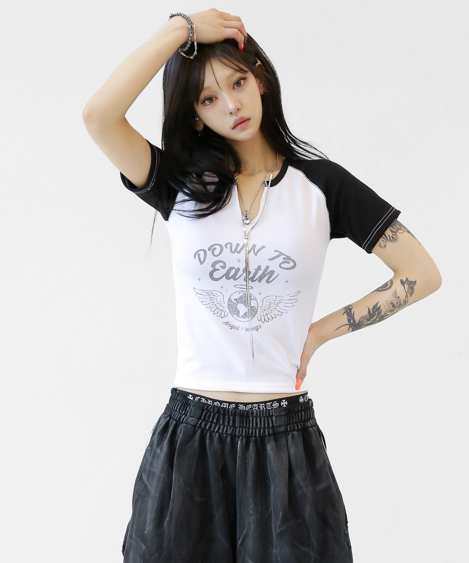 Slit Neck Raglan Crop Tee