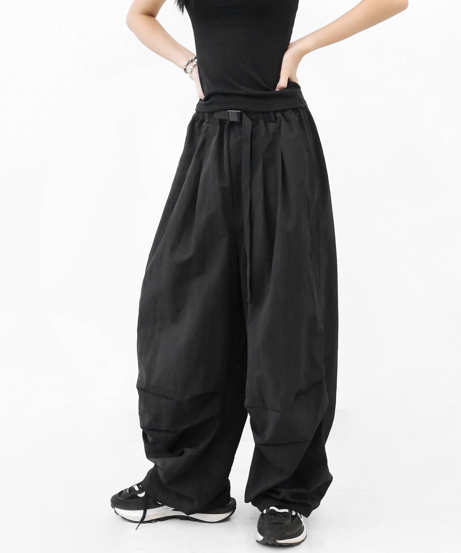 Belt Strap Nylon Wide Pants