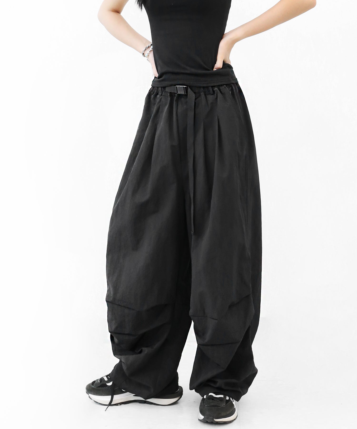 Belt Strap Nylon Wide Pants