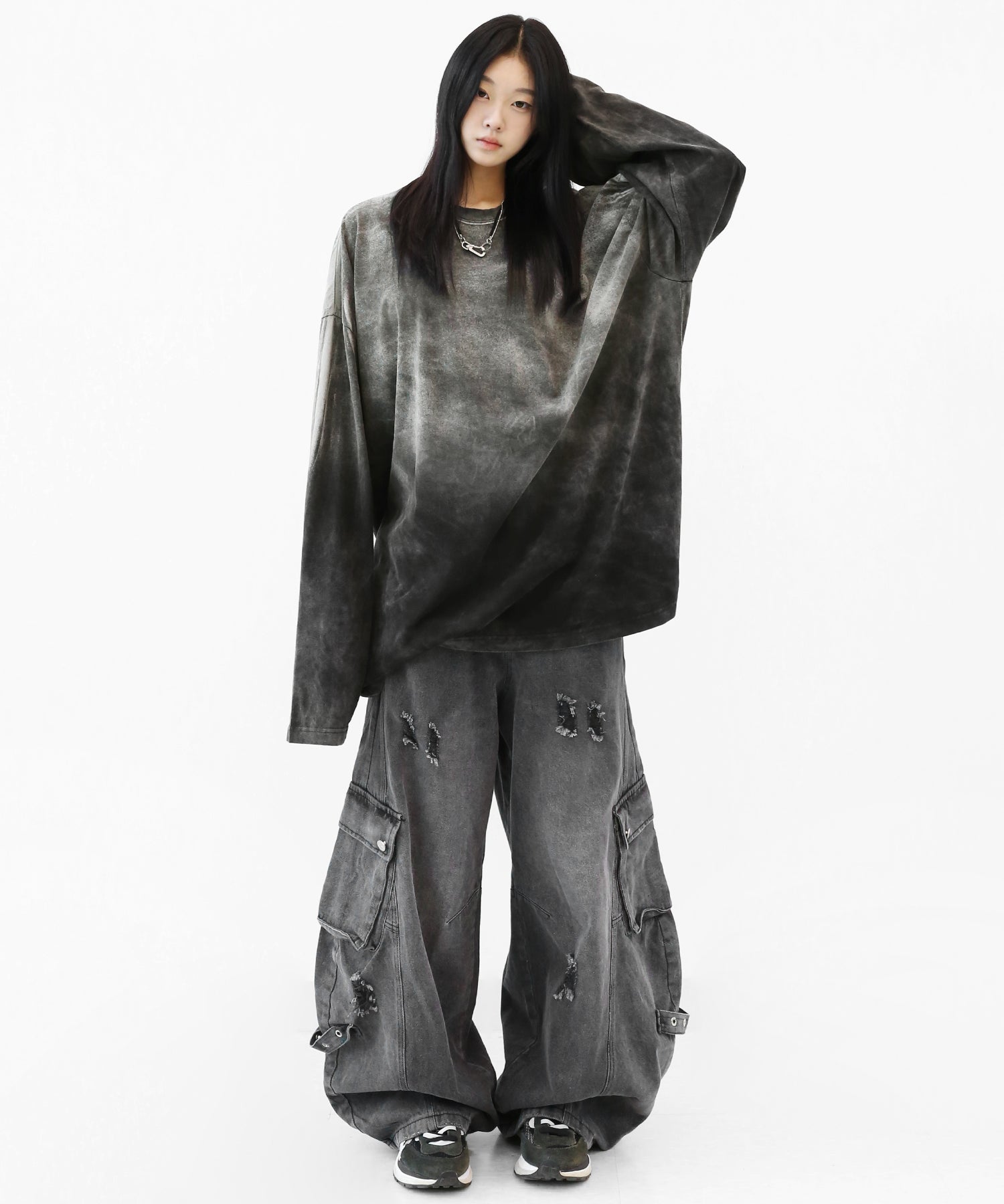 Curve-Fit Wide Denim Cargo Pants