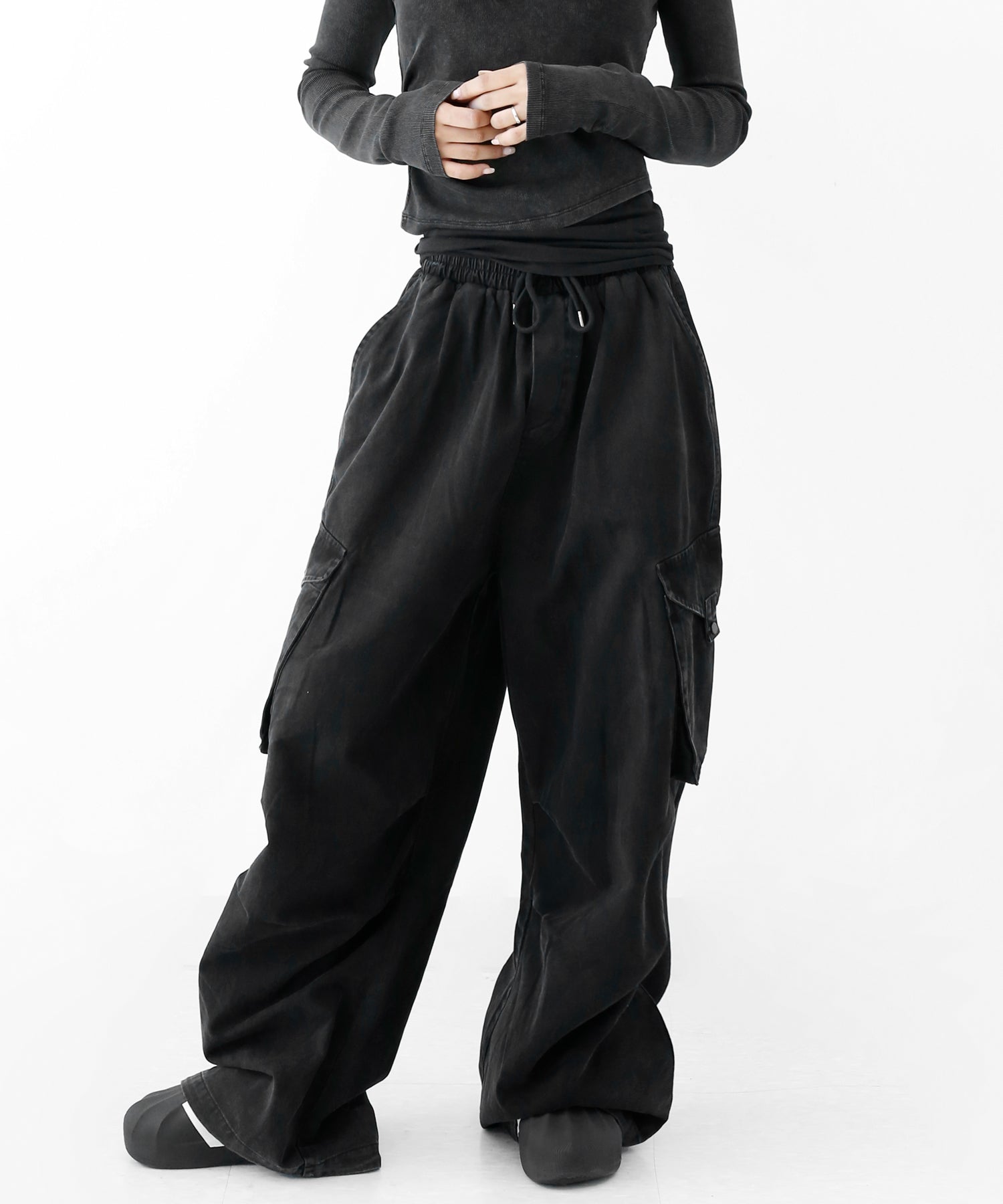 Black Wash Cargo Pants