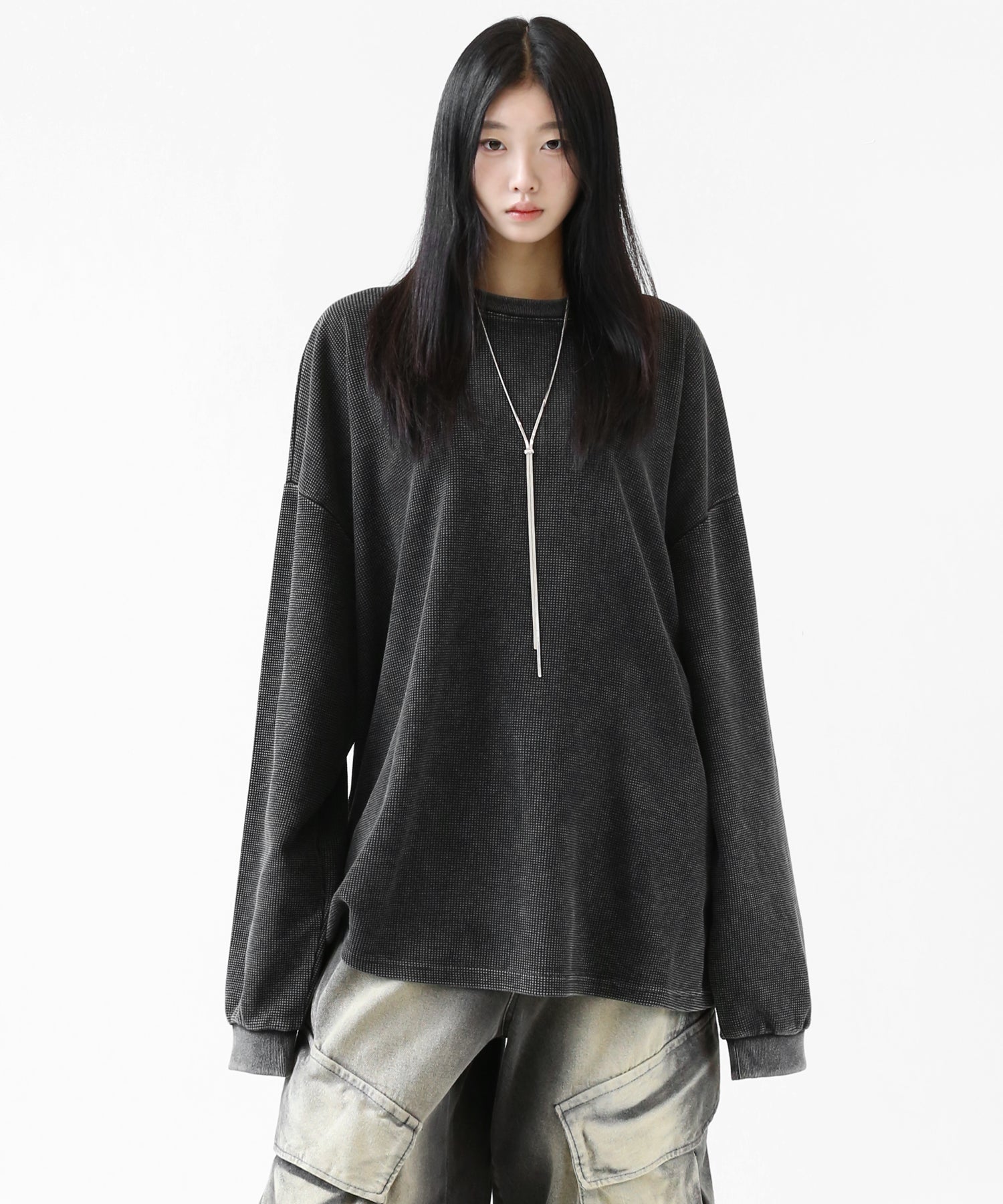 Wide Silhouette Waffle Long Sleeve T-shirt