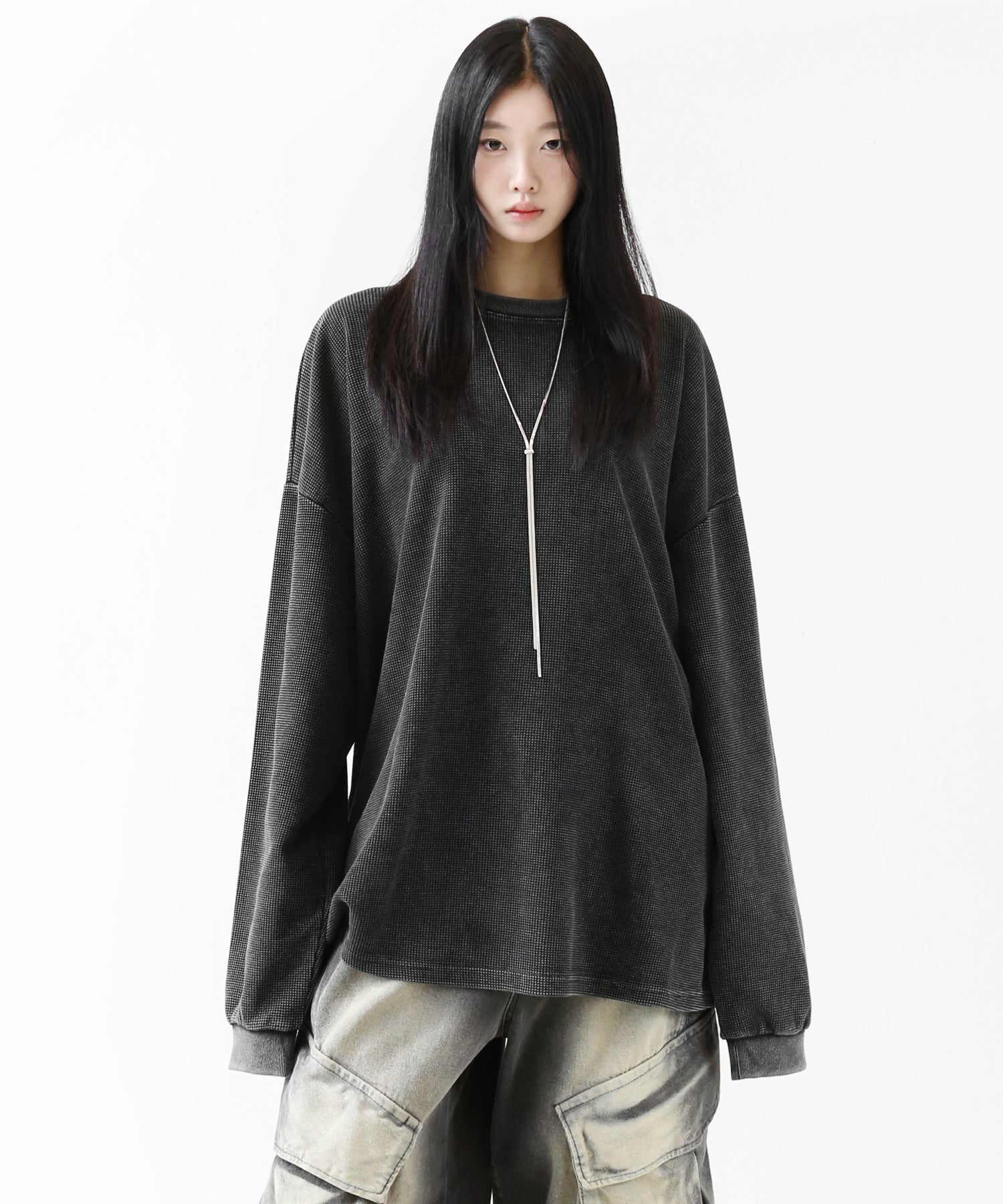 Wide Silhouette Waffle Long Sleeve T-shirt