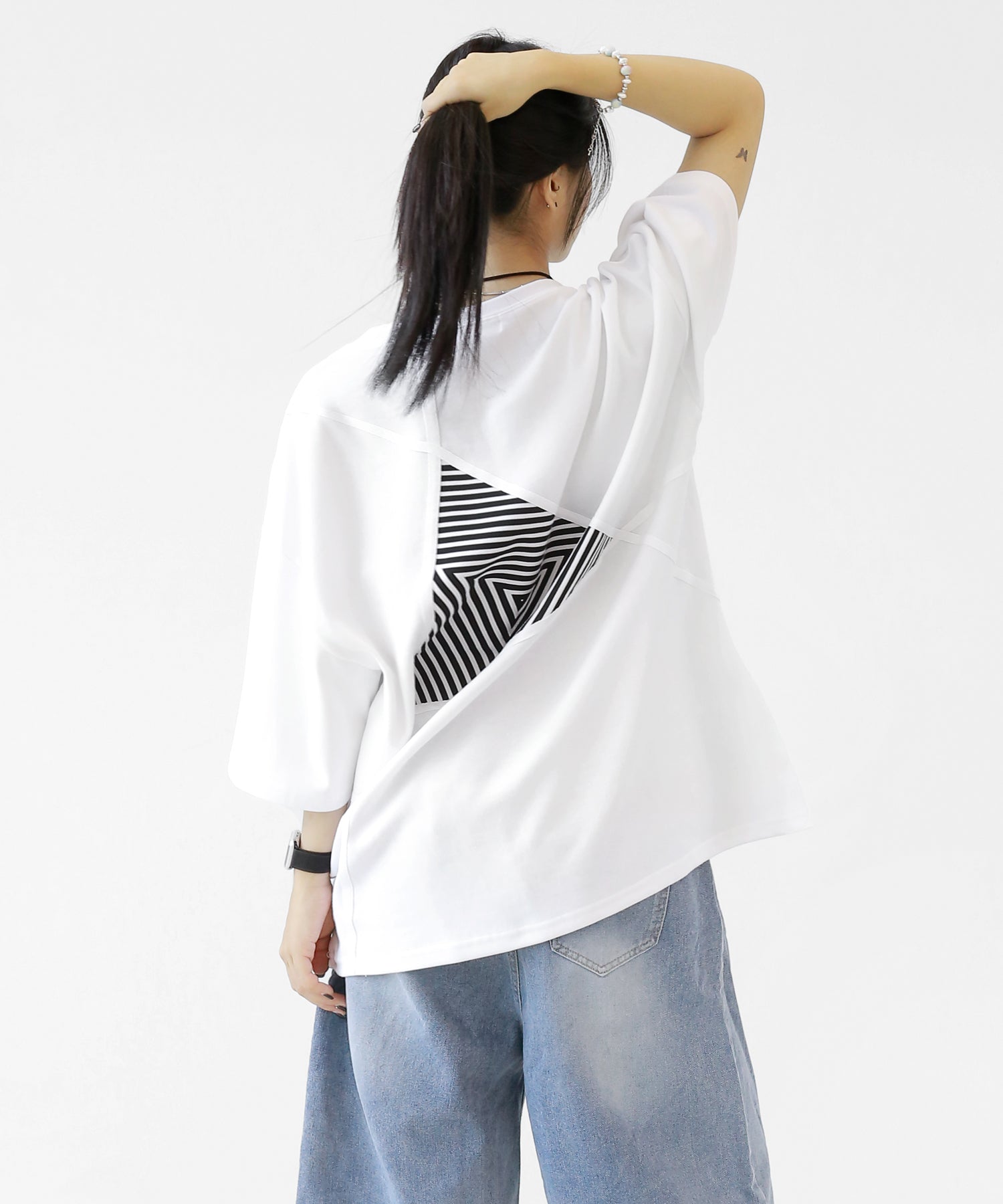Triangle Stripe Patchwork Graphic Tee