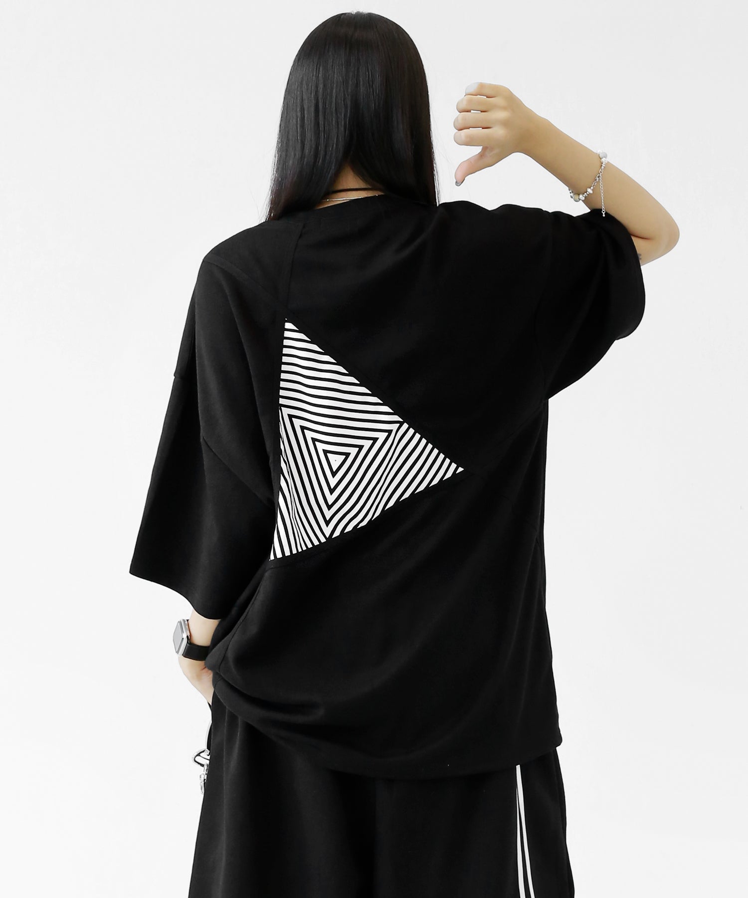 Triangle Stripe Patchwork Graphic Tee