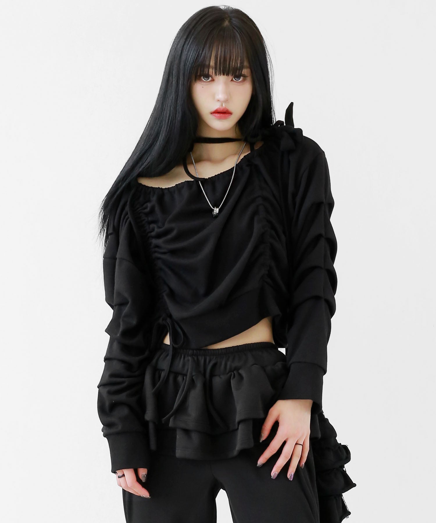 Adjustable Drawstring Long Sleeve Top