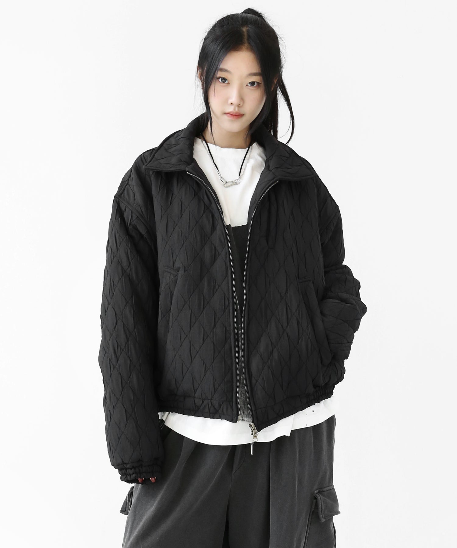 Diamond Quilted 2-Way Zip Blouson