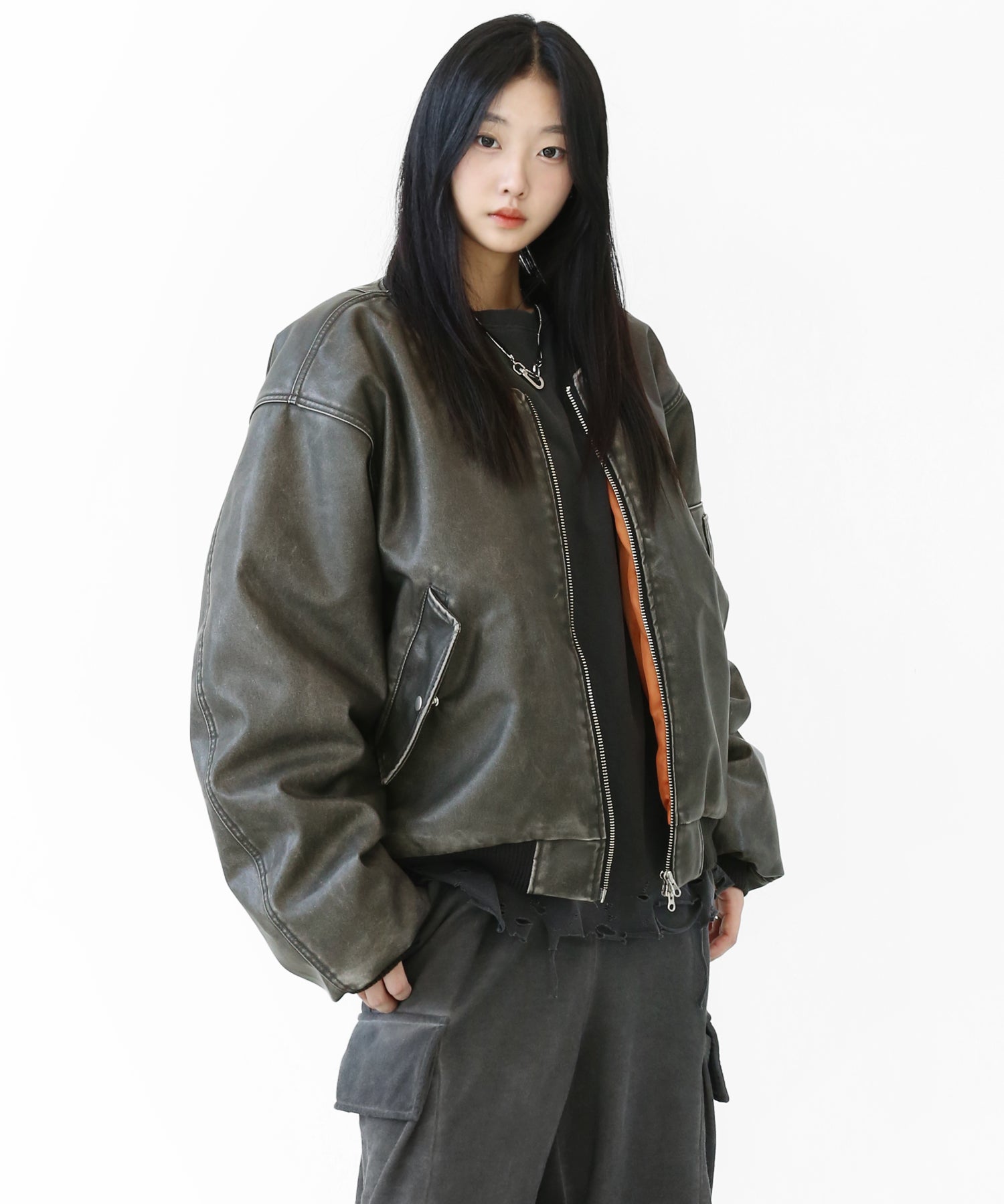 Vintage-Look Eco Leather Padded MA-1 Jacket