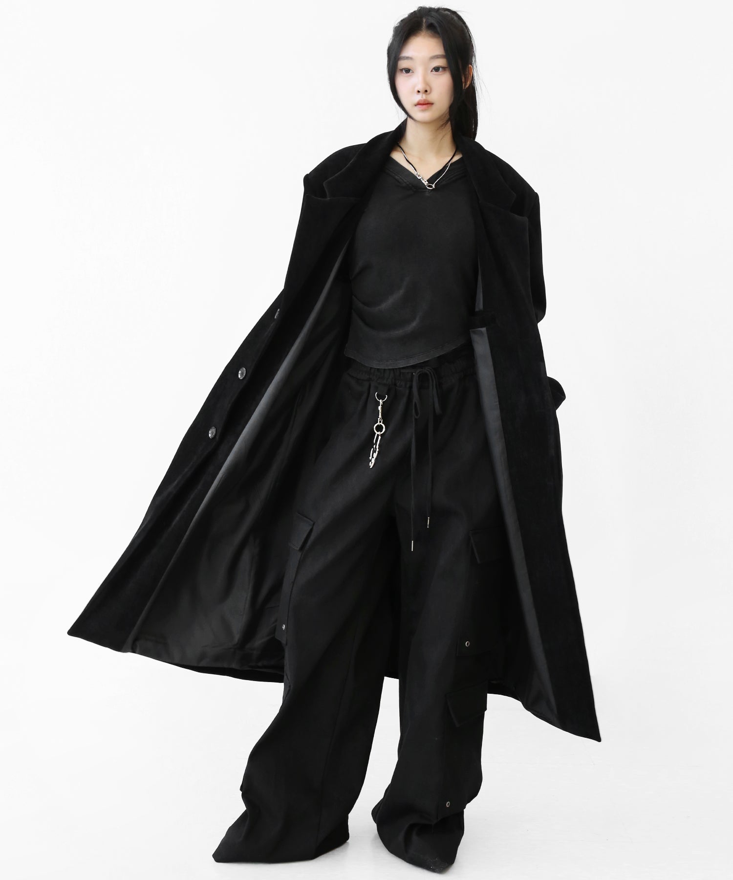 Velvet Collar Long Coat