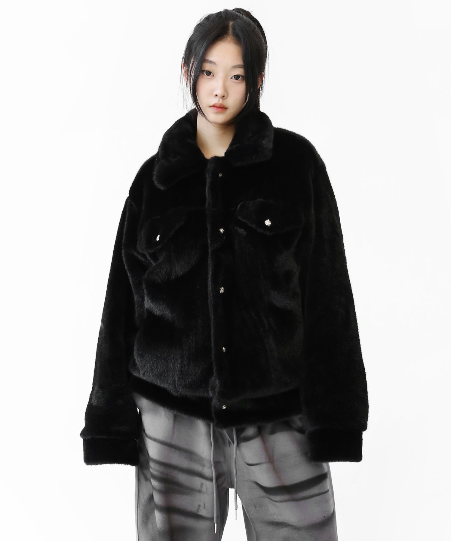 Compact Faux Fur Stand Collar Blouson