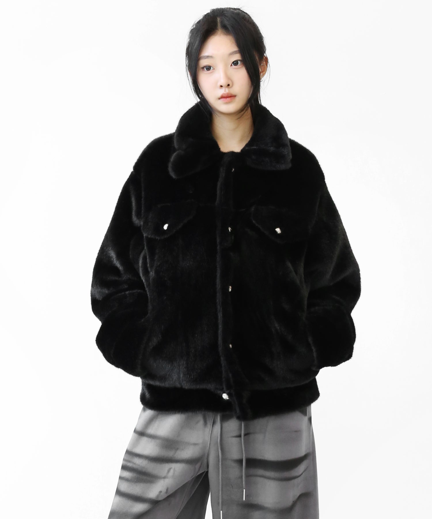 Compact Faux Fur Stand Collar Blouson
