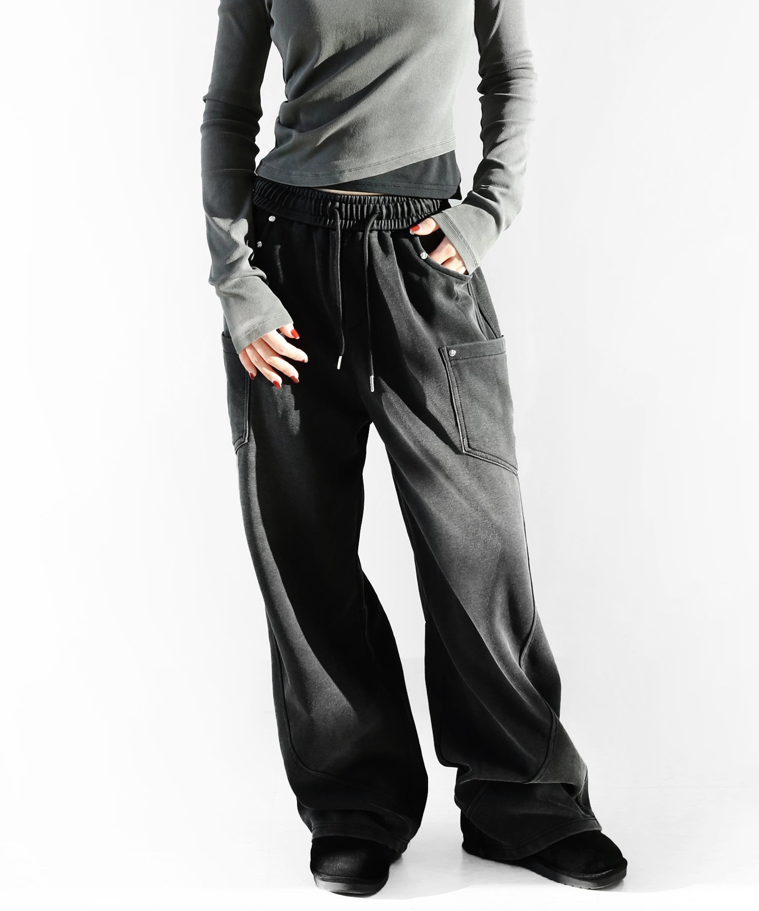 Work-Stitch Wide Sweat Pants