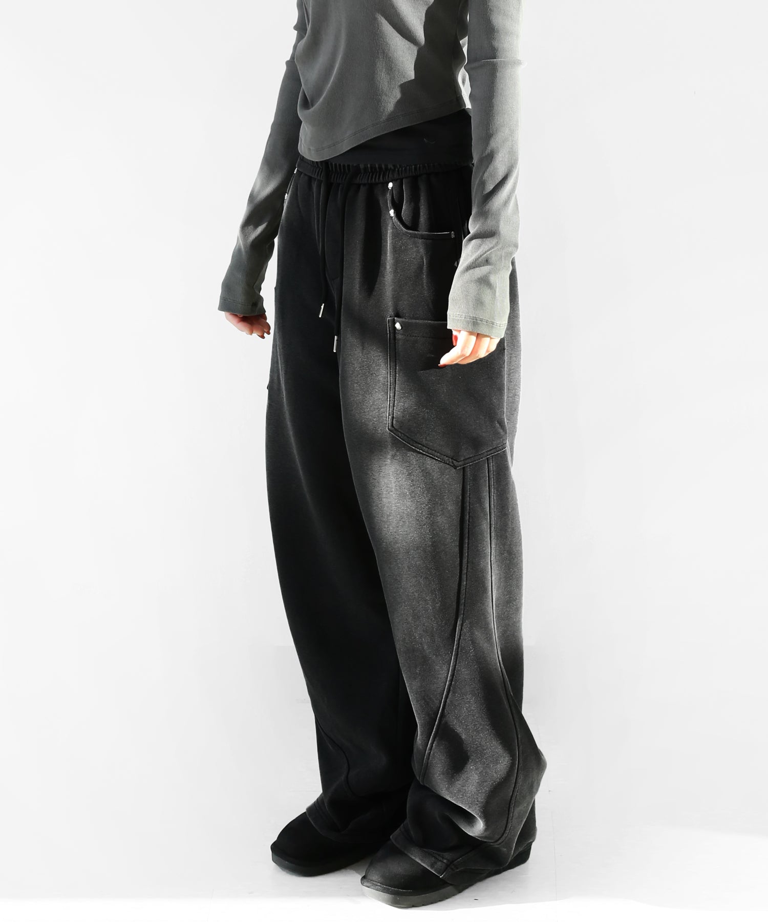 Work-Stitch Wide Sweat Pants