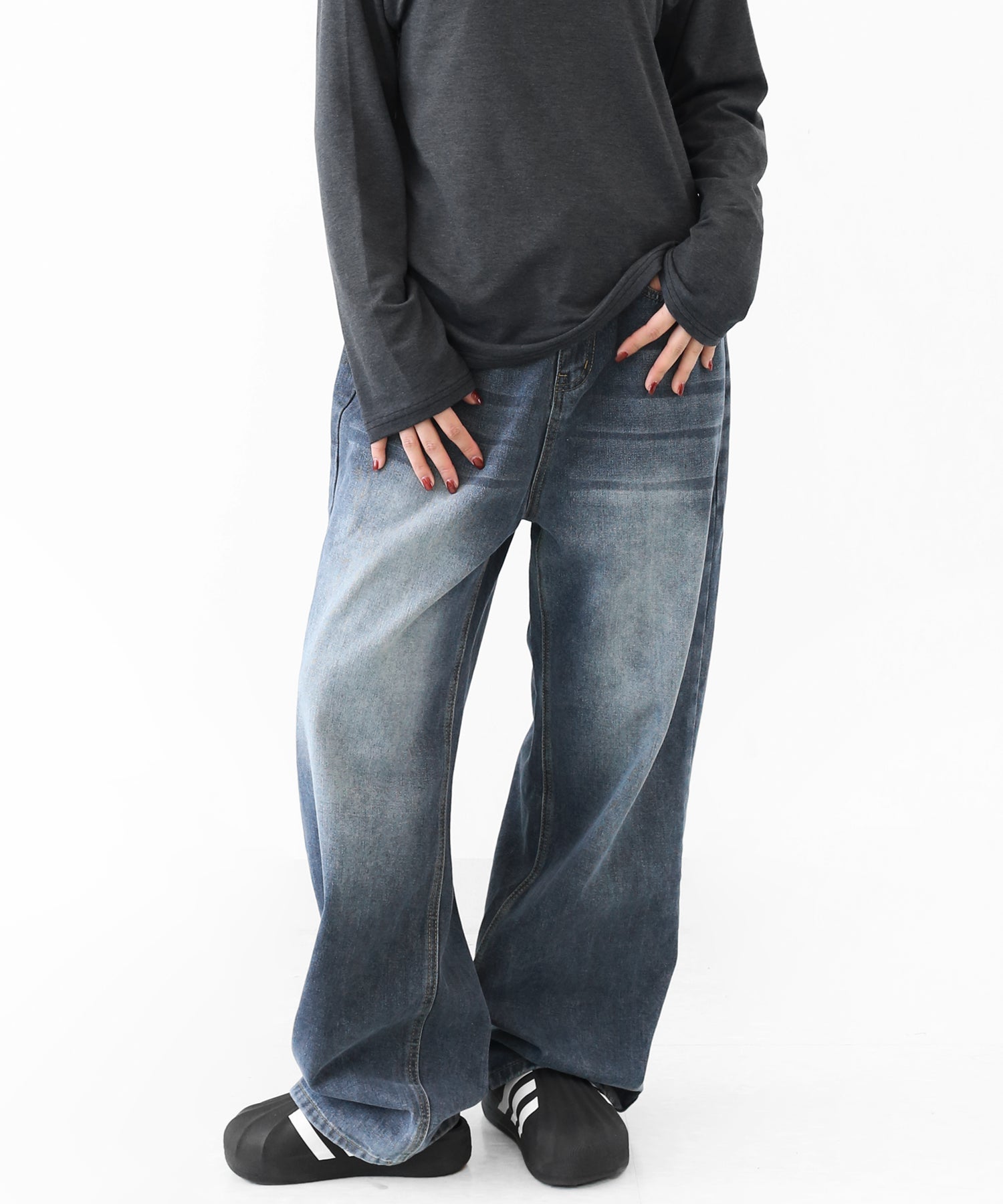 Vintage Wash Loose Denim Pants