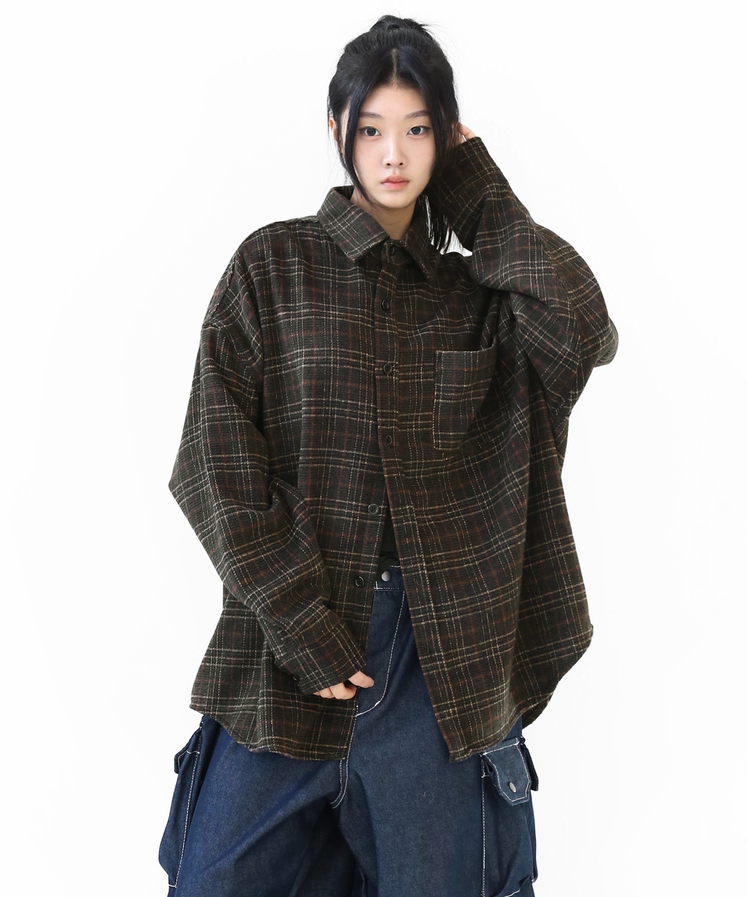 Wool-Touch Oversized Check Shirt