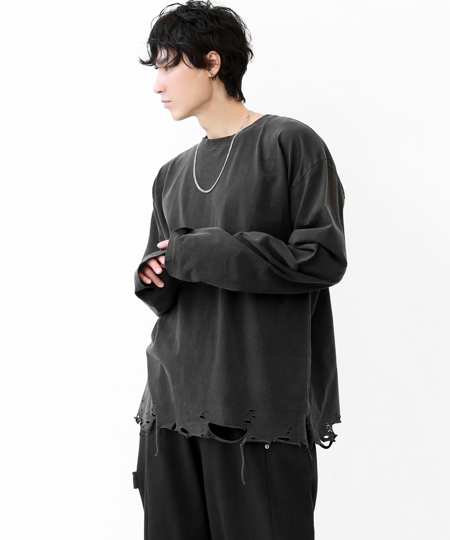Damaged Hem Fade Long Sleeve Top
